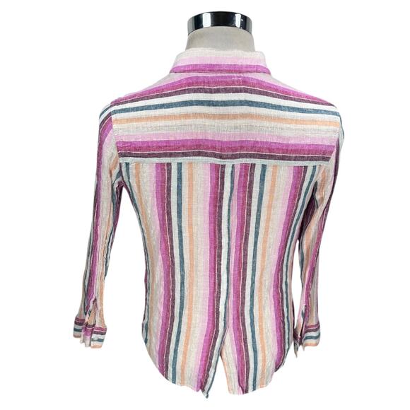 Rails Sydney Top Women’s XS Avila Striped Linen Blend Metallic Thread Button - Picture 5 of 12